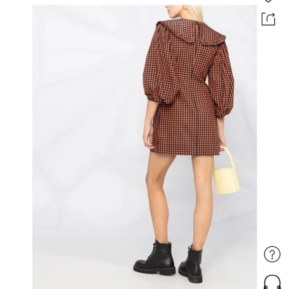 GANNI SEERSUCKER CHECK MINI DRESS FLAME SIZE 38 - Picture 7 of 16